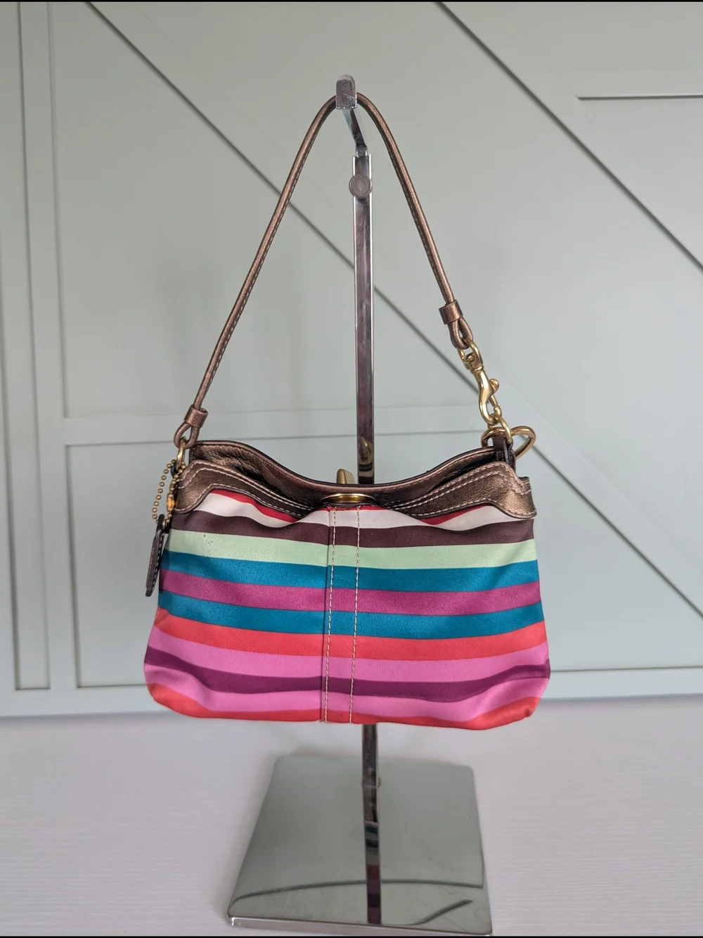 vintage Coach Legacy Stripe Turnlock Wristlet Mini Bag